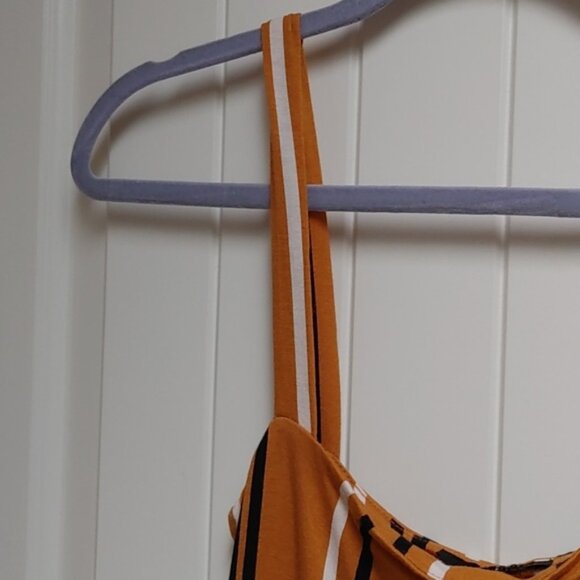 FOREVER 21 NWT Small size orange black white stripes sleeveless jumper - Picture 4 of 8